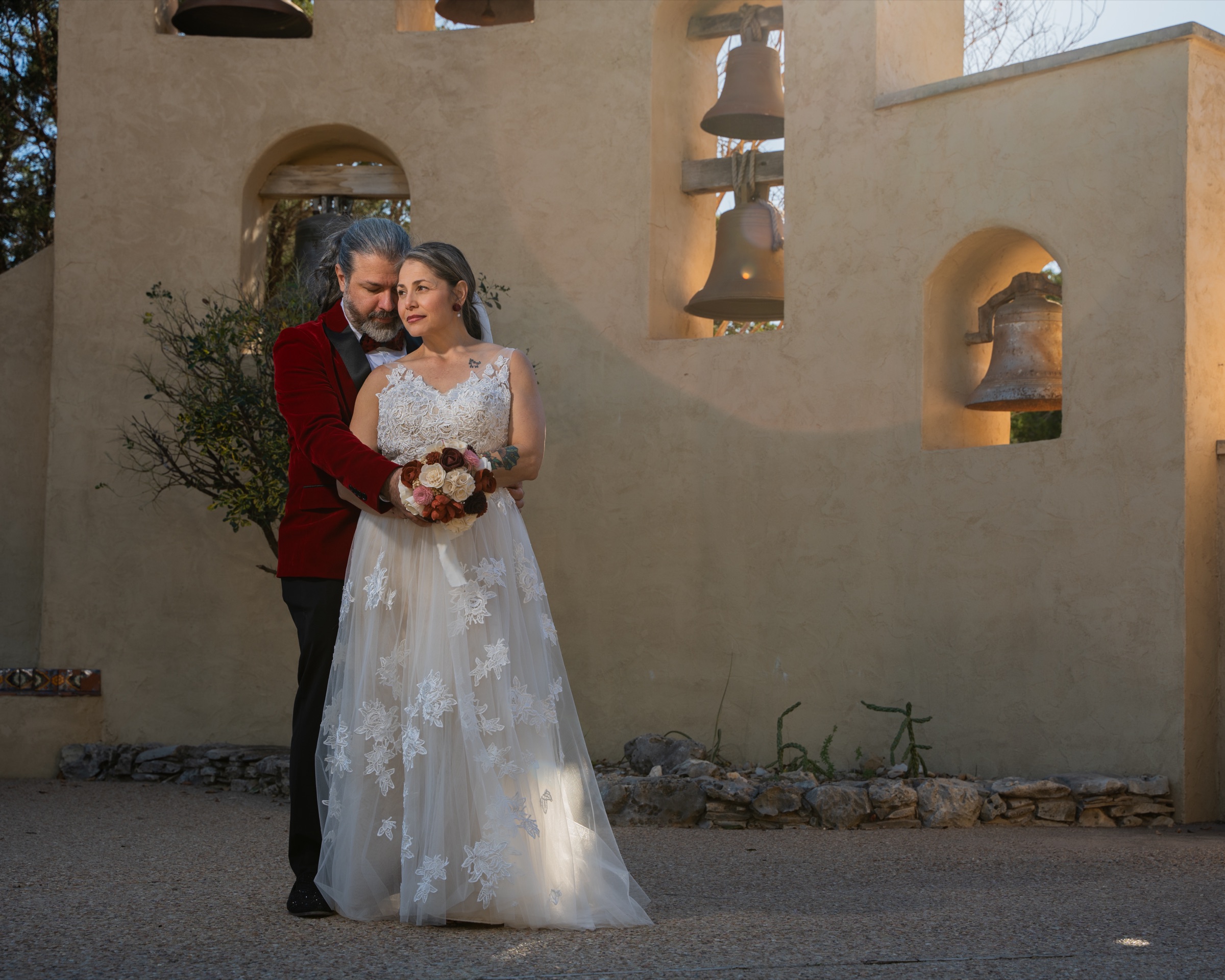 Bride and groom share a quiet moment at their Hill Country wedding